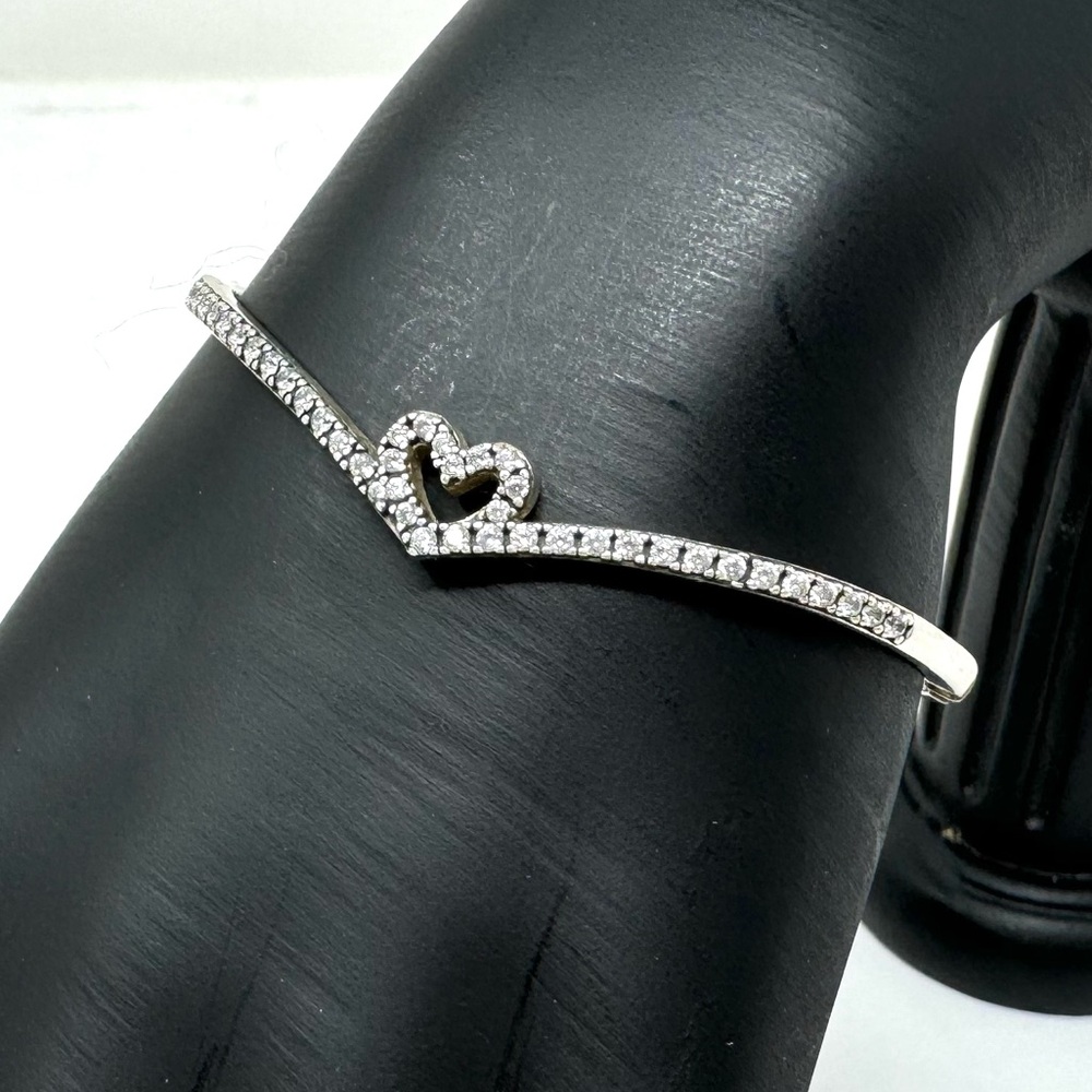 PANDORA sterling silver/CZ bangle bracelet, size 1 / small